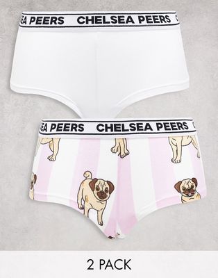 Chelsea Peers pug stripe 2 pack boxer briefs in lilac and white-Purple