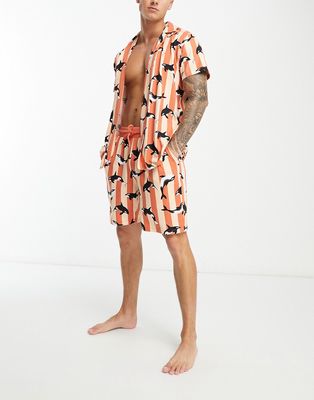 Chelsea Peers short pajama set in orange stripe whale print