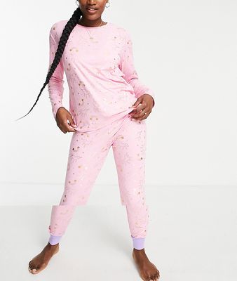 Chelsea Peers unicorn foil print pajamas in pink