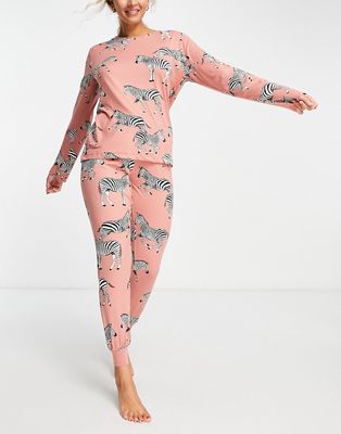 Chelsea Peers zebra print top and sweatpants pajama set in pink