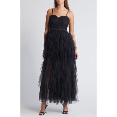 Chelsea28 Corset Lace & Tulle Gown in Black 