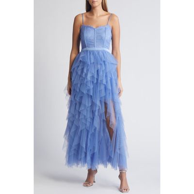 Chelsea28 Corset Lace & Tulle Gown in Blue Hydrangea 