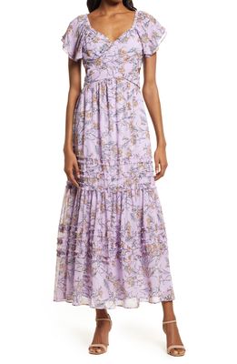 Chelsea28 Cross Front Chiffon Maxi Dress in Purple Bloom Floral Fields