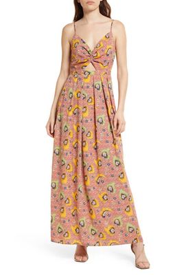 Chelsea28 Cutout Sleeveless Maxi Dress in Coral- Navy Floretts