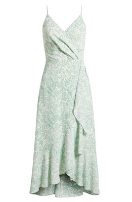 Chelsea28 Faux Wrap Floral Midi Dress in Green- White Floral