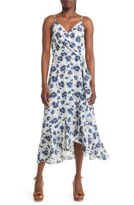 Chelsea28 Faux Wrap Floral Midi Dress in Ivory- Blue Lenora Floral