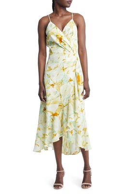Chelsea28 Faux Wrap Floral Midi Dress in Ivory Papyrus Palmetto