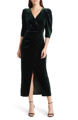 Chelsea28 Faux Wrap Velvet Midi Cocktail Dress in Green