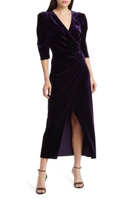 Chelsea28 Faux Wrap Velvet Midi Dress in Purple