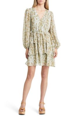 Chelsea28 Floral Long Sleeve Tiered Minidress in Blue- Olive Scotts Floral