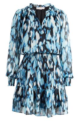 Chelsea28 Floral Print Long Sleeve Chiffon Dress in Black- Blue Multi