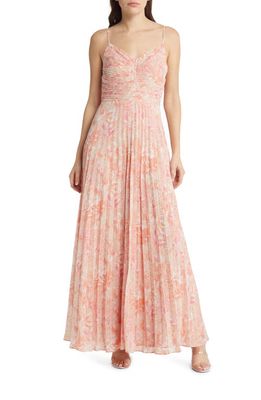Chelsea28 Floral Print Pleated Dress in Pink Floral