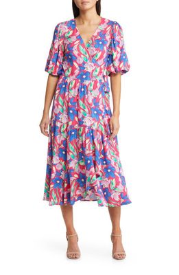 Chelsea28 Floral Print Puff Sleeve Wrap Dress in Pink Floral
