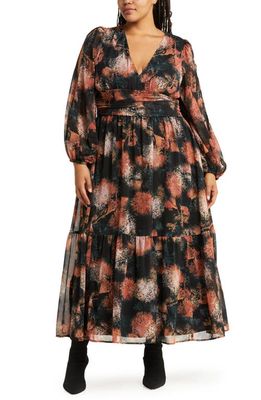 Chelsea28 Floral Tiered Split Sleeve Maxi Dress in Black- Red Willow Drift