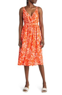 Chelsea28 Floral Wrap Bodice Dress in Orange- Peach Sliced Floral