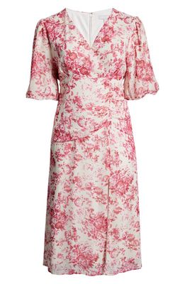 Chelsea28 Forget Me Not Floral Print Puff Sleeve Midi Dress in Beige A- Pink Antique Tapestry
