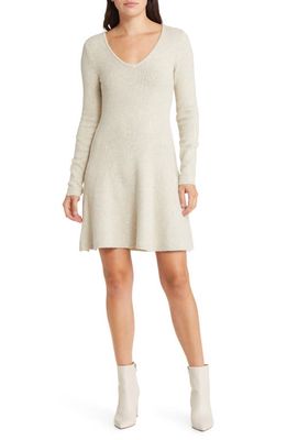 Chelsea28 Long Sleeve Fit & Flare Sweater Dress in Beige Oatmeal Medium Heather