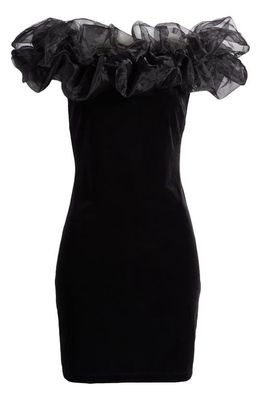 Chelsea28 Off the Shoulder Organza Velvet Minidress in Black