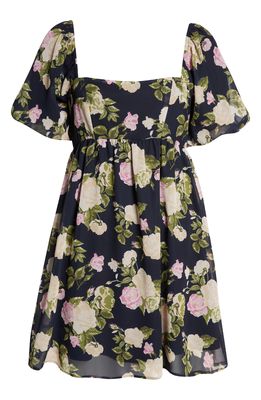Chelsea28 Puff Sleeve Babydoll Dress in Navy Muted Florals