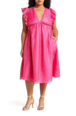Chelsea28 Ruffle Cap Sleeve Organza Midi Dress in Pink Petal