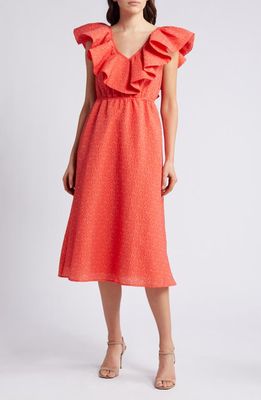 Chelsea28 Ruffle Puckered Midi Dress in Red Grenadine
