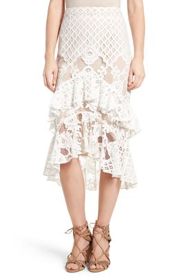Chelsea28 Tiered Lace Midi Skirt in Ivory Cloud