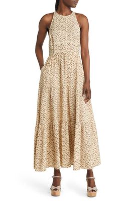 Chelsea28 Tiered Maxi Dress in Beige Angora Animal Dots