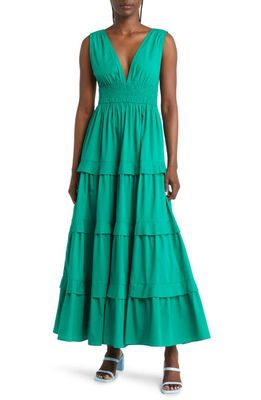 Chelsea28 V-Neck Tiered Maxi Dress in Green Pepper