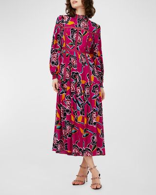 Cherie Floral-Print Lace-Inset Midi Dress