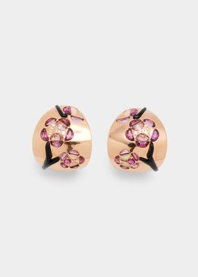 Cherry Blossom Hoop Earrings with Gemstones and Rose Gold