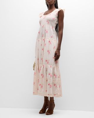 Chessie Flutter-Sleeve Smocked Maxi Dress