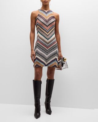 Chevron Knit Sequin Mini Dress