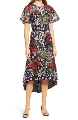 Chi Chi London Floral Embroidered Midi Dress in Black