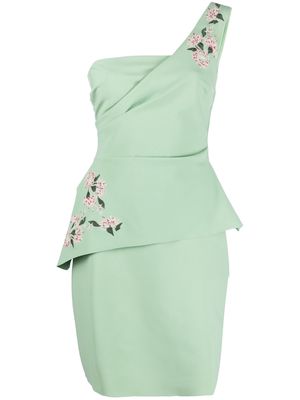 CHIARA BONI La Petite Robe floral-embroidered one-shoulder dress - Green