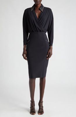 Chiara Boni La Petite Robe Kirany Stud Long Sleeve Midi Shirtdress in Black