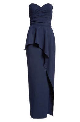 Chiara Boni La Petite Robe Miya Strapless Ruffle Column Gown in 743 Blu Notte