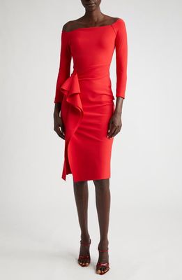 Chiara Boni La Petite Robe Tushana Off the Shoulder Long Sleeve Dress in Red