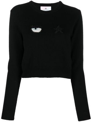 Chiara Ferragni cropped logo-intarsia jumper - Black
