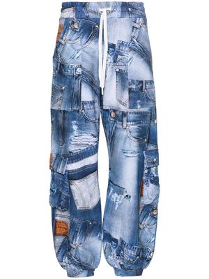 Chiara Ferragni denim-print tapered trousers - Blue