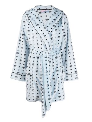Chiara Ferragni eye and star-print fleece robe - Blue