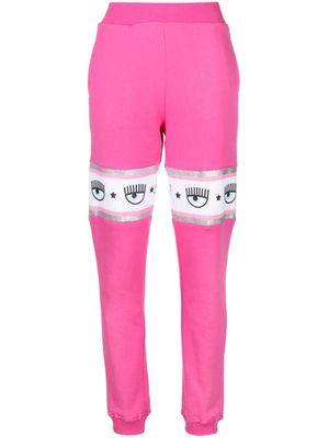 Chiara Ferragni Eyelike-embossed tape cotton track pants - Pink