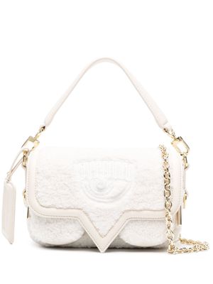 Chiara Ferragni Eyelike-embroidered fleece shoulder bag - White