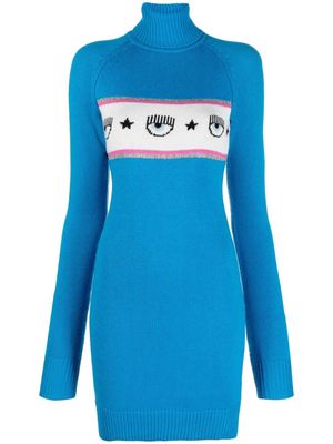 Chiara Ferragni Eyelike-motif knitted minidress - Blue