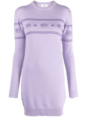 Chiara Ferragni intarsia-knit logo mini dress - Purple