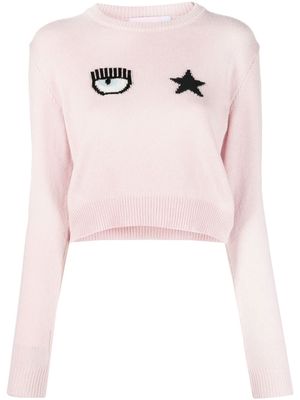CHIARA FERRAGNI intarsia-knit long-sleeve jumper - Pink