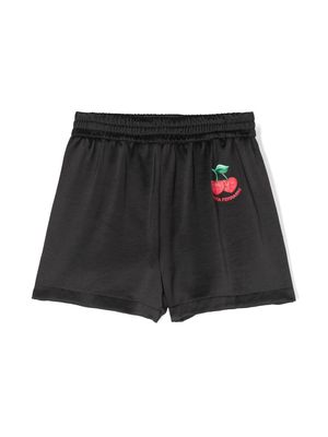 Chiara Ferragni Kids cherry-appliqué satin shorts - Black