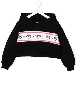 Chiara Ferragni Kids cropped logo-stripe hoodie - Black