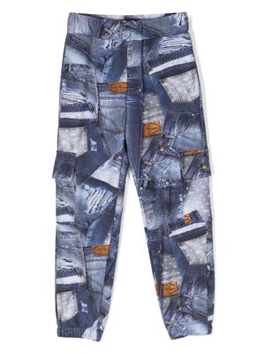Chiara Ferragni Kids denim-print cargo trousers - Blue
