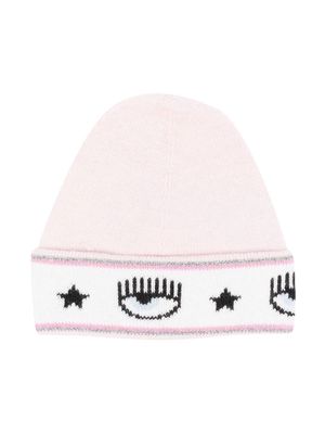 Chiara Ferragni Kids embroidered-logo knitted beanie - Pink