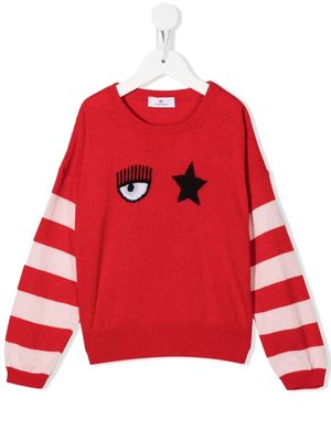 Chiara Ferragni Kids Eye-print crew neck sweatshirt - Red